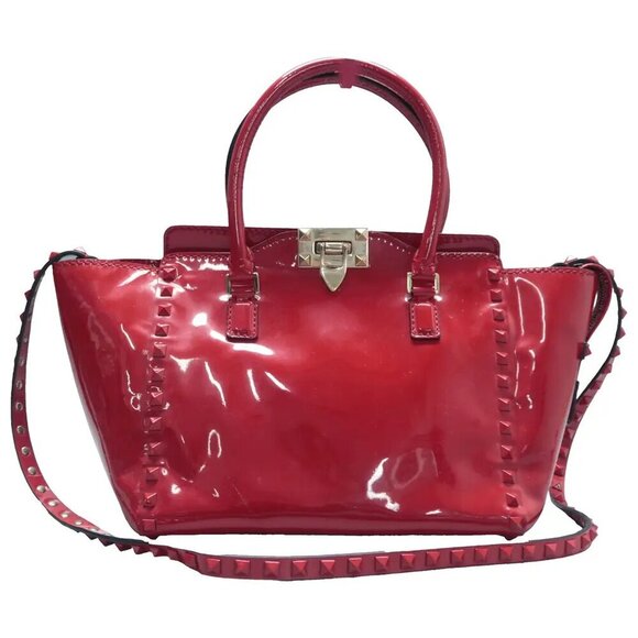 100% Authentic VALENTINO GARAVANI Red Patent Leather Satchel 294-111724 - Picture 1 of 12